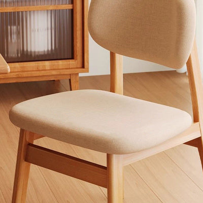 Chaise de salle à manger moderne minimaliste carrée en coton et lin rembourrée avec dossier incurvé en bois massif 