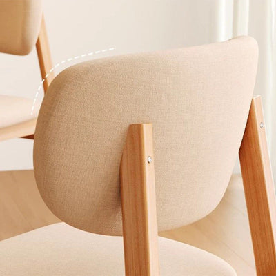 Chaise de salle à manger moderne minimaliste carrée en coton et lin rembourrée avec dossier incurvé en bois massif 
