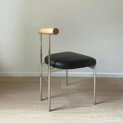Chaise de salle à manger traditionnelle vintage demi-ronde en cuir rembourré en acier inoxydable bois massif avec dossier incurvé pour salle à manger 