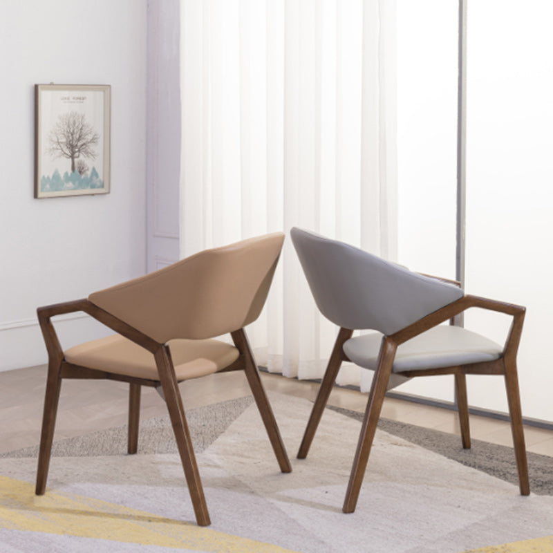 Modern Minimalist Square Faux Leather Ash Wood Dining Chair Curved Backrest For Dining Room