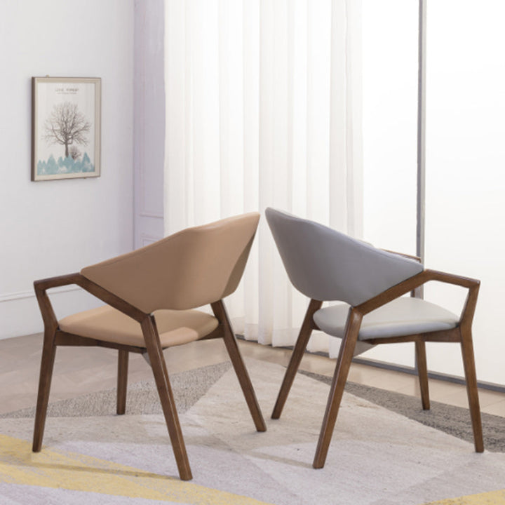 Modern Minimalist Square Faux Leather Ash Wood Dining Chair Curved Backrest For Dining Room