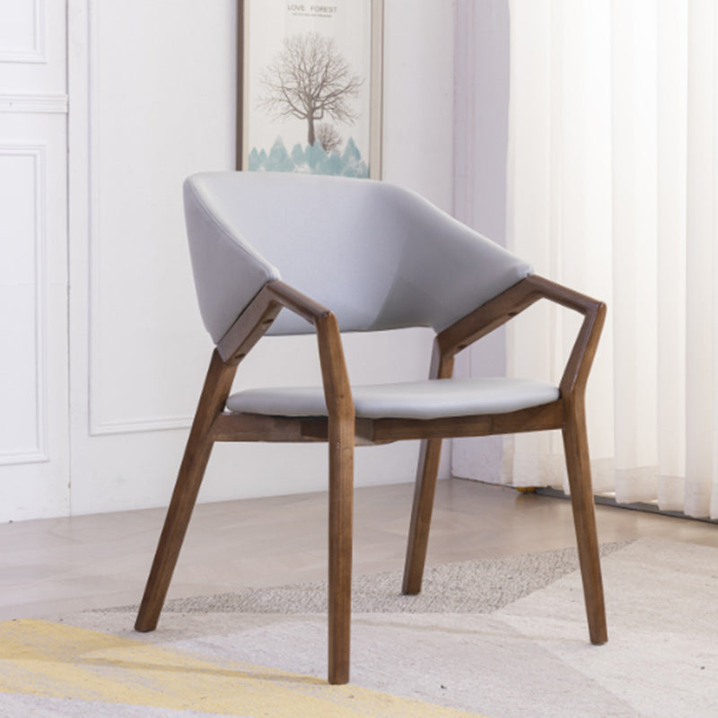 Modern Minimalist Square Faux Leather Ash Wood Dining Chair Curved Backrest For Dining Room