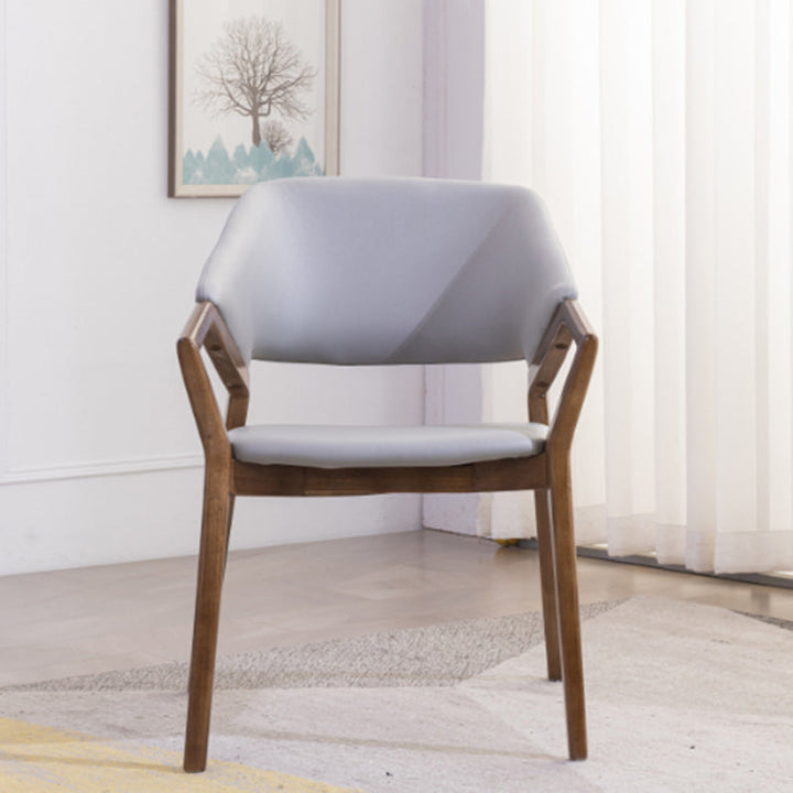 Modern Minimalist Square Faux Leather Ash Wood Dining Chair Curved Backrest For Dining Room