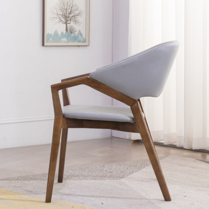 Modern Minimalist Square Faux Leather Ash Wood Dining Chair Curved Backrest For Dining Room