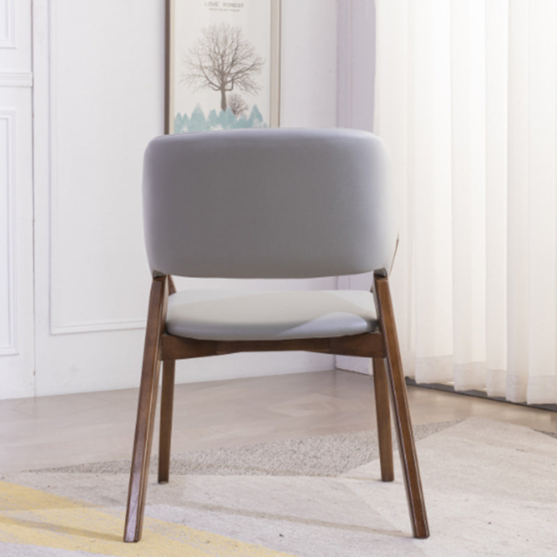 Modern Minimalist Square Faux Leather Ash Wood Dining Chair Curved Backrest For Dining Room