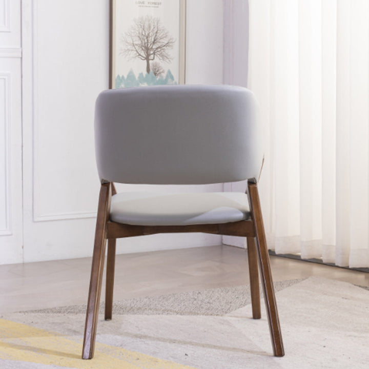 Modern Minimalist Square Faux Leather Ash Wood Dining Chair Curved Backrest For Dining Room