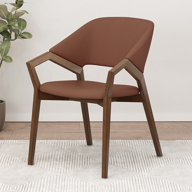 Modern Minimalist Square Faux Leather Ash Wood Dining Chair Curved Backrest For Dining Room