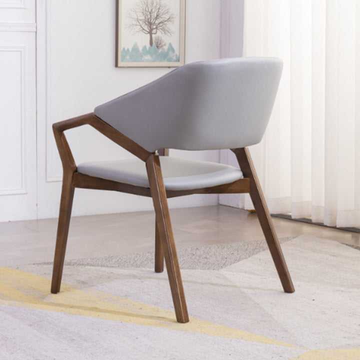 Modern Minimalist Square Faux Leather Ash Wood Dining Chair Curved Backrest For Dining Room