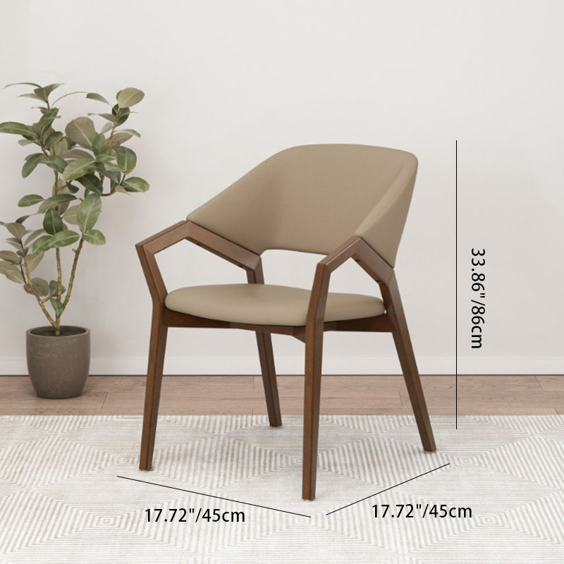 Modern Minimalist Square Faux Leather Ash Wood Dining Chair Curved Backrest For Dining Room