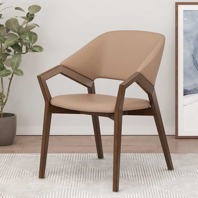 Modern Minimalist Square Faux Leather Ash Wood Dining Chair Curved Backrest For Dining Room