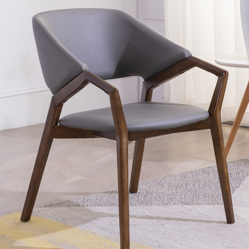 Modern Minimalist Square Faux Leather Ash Wood Dining Chair Curved Backrest For Dining Room