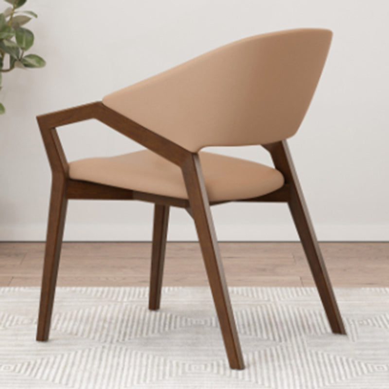 Modern Minimalist Square Faux Leather Ash Wood Dining Chair Curved Backrest For Dining Room