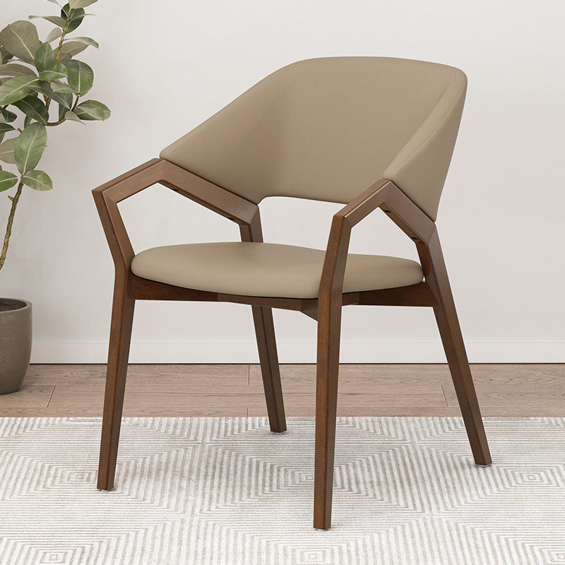 Modern Minimalist Square Faux Leather Ash Wood Dining Chair Curved Backrest For Dining Room