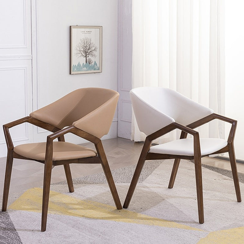 Modern Minimalist Square Faux Leather Ash Wood Dining Chair Curved Backrest For Dining Room