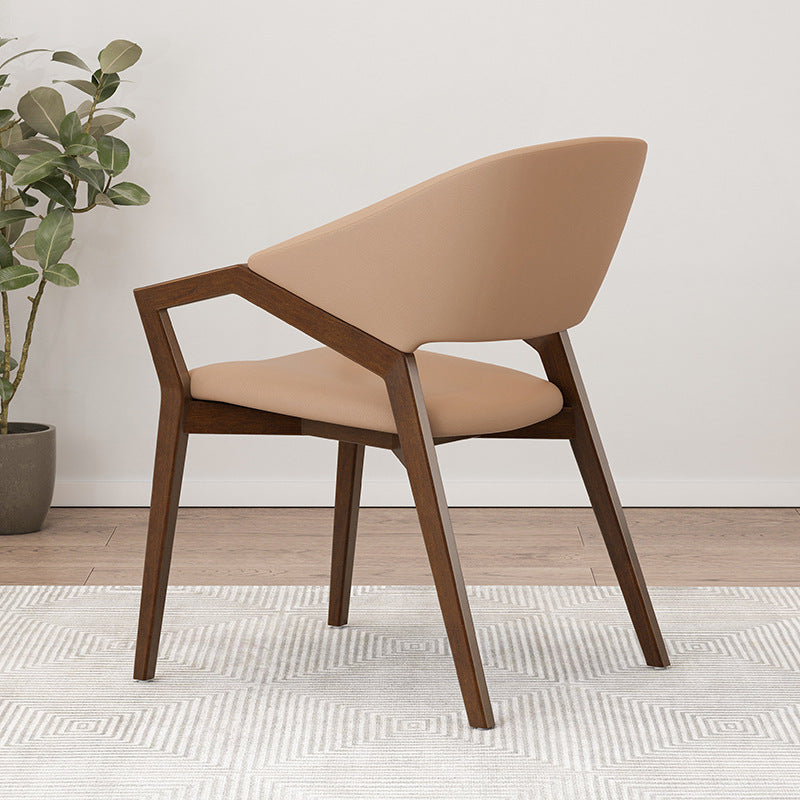 Modern Minimalist Square Faux Leather Ash Wood Dining Chair Curved Backrest For Dining Room