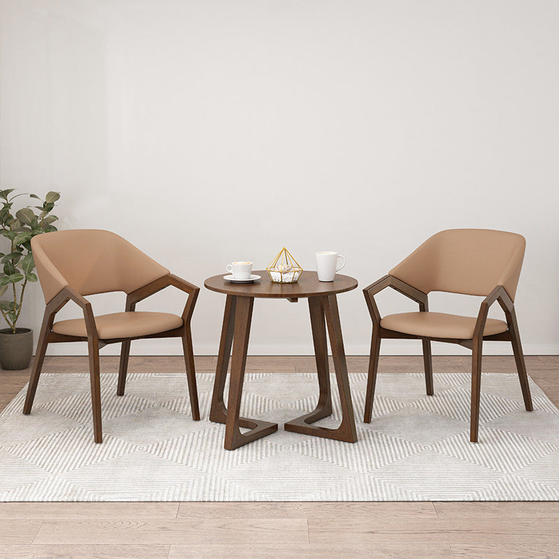 Modern Minimalist Square Faux Leather Ash Wood Dining Chair Curved Backrest For Dining Room