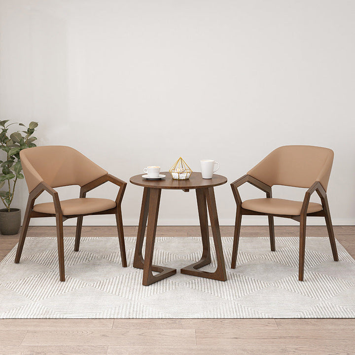 Modern Minimalist Square Faux Leather Ash Wood Dining Chair Curved Backrest For Dining Room