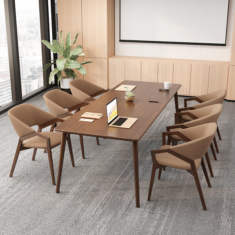 Modern Minimalist Square Faux Leather Ash Wood Dining Chair Curved Backrest For Dining Room