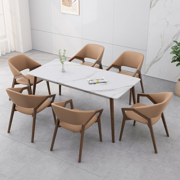 Modern Minimalist Square Faux Leather Ash Wood Dining Chair Curved Backrest For Dining Room