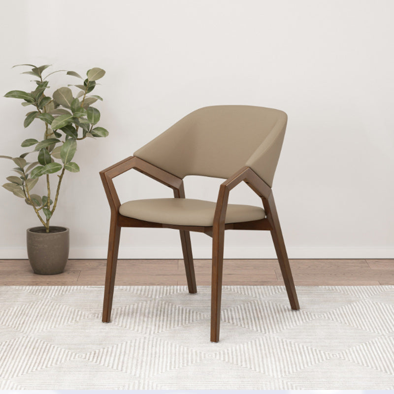 Modern Minimalist Square Faux Leather Ash Wood Dining Chair Curved Backrest For Dining Room