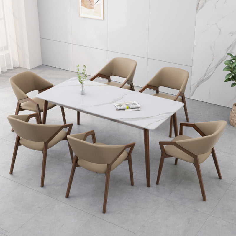 Modern Minimalist Square Faux Leather Ash Wood Dining Chair Curved Backrest For Dining Room