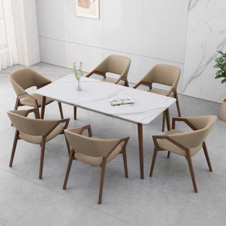Modern Minimalist Square Faux Leather Ash Wood Dining Chair Curved Backrest For Dining Room