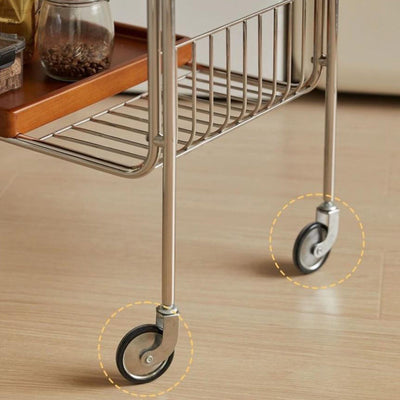 Carro de comedor de madera rectangular retro contemporáneo de acero inoxidable de 2 niveles para comedor 