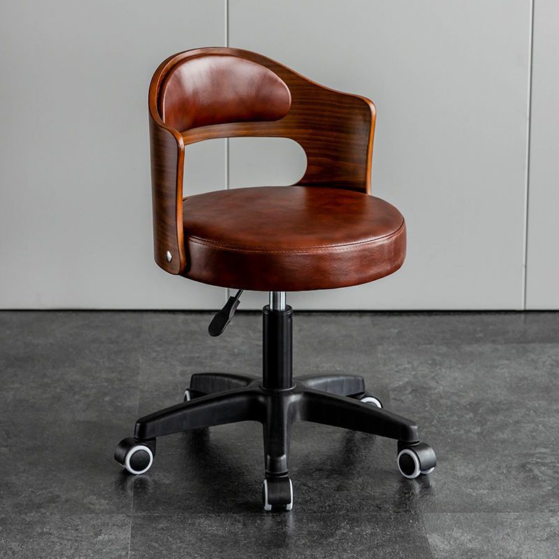 Modern Minimalist Round Upholstered PU Leather Synthetic Fabric Steel Bar Stool Curved Backrest For Dining Room
