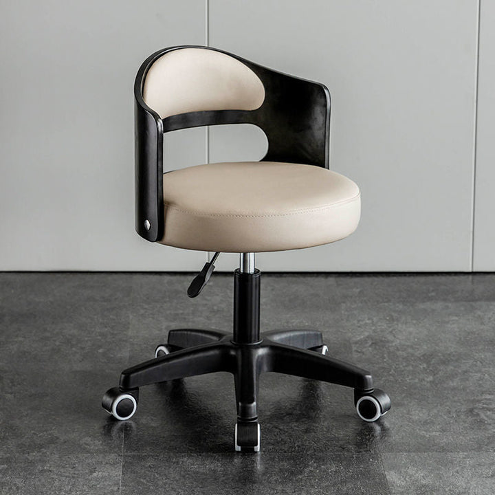 Modern Minimalist Round Upholstered PU Leather Synthetic Fabric Steel Bar Stool Curved Backrest For Dining Room