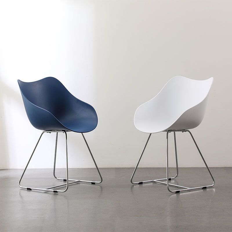 Contemporary Nordic Curved Iron PP Dining Chair Backrest Armrest For Dining Room