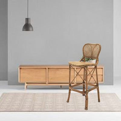 Traditioneller japanischer rechteckiger Barhocker aus Rattanholz mit Rückenlehne für das Wohnzimmer 