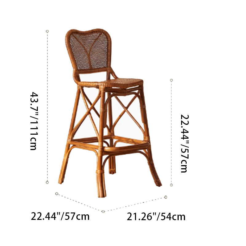 Traditioneller japanischer rechteckiger Barhocker aus Rattanholz mit Rückenlehne für das Wohnzimmer 