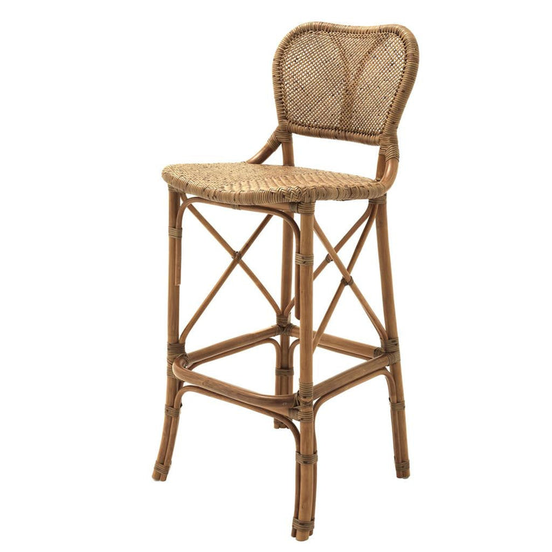 Traditioneller japanischer rechteckiger Barhocker aus Rattanholz mit Rückenlehne für das Wohnzimmer 