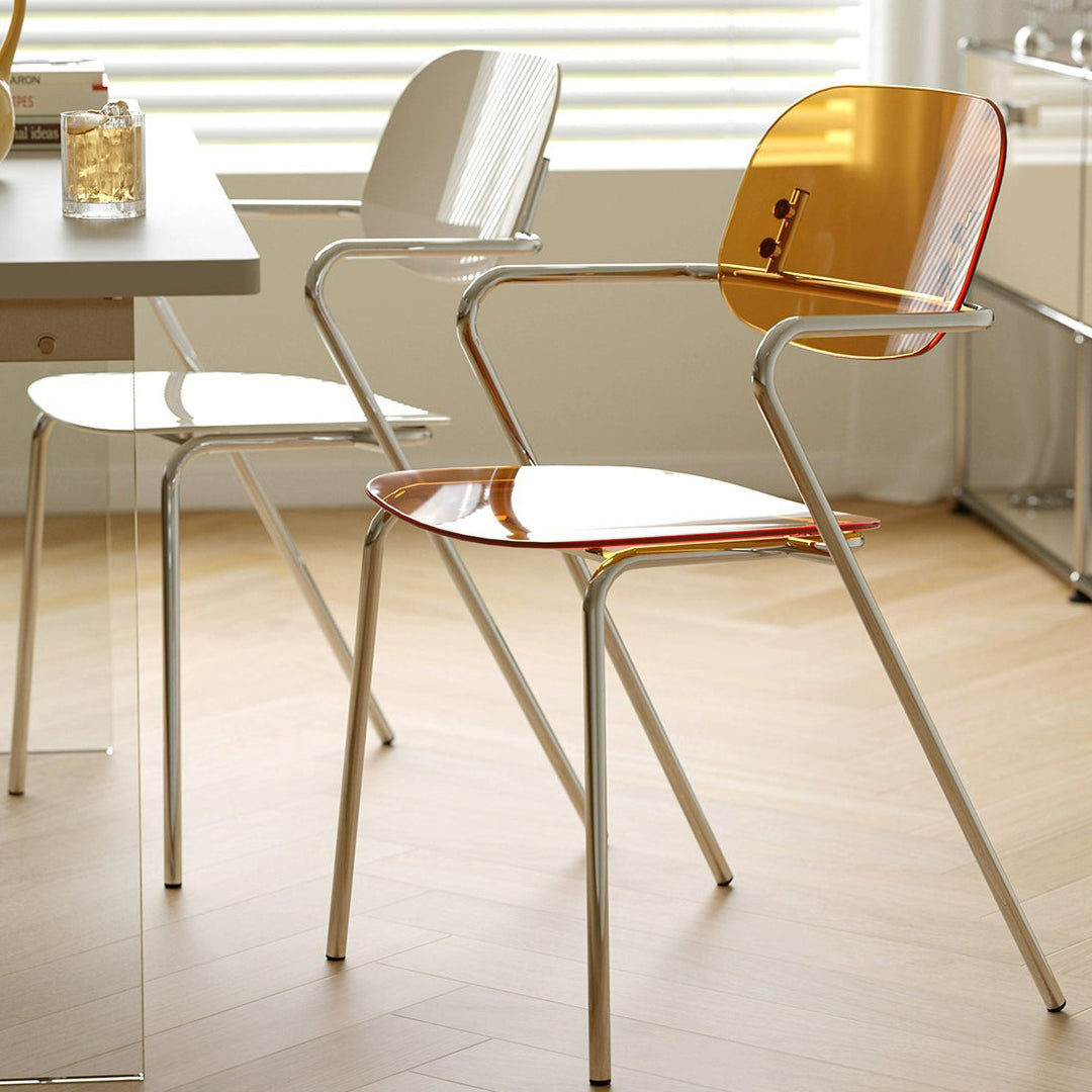 Moderner minimalistischer rechteckiger Stuhl aus PC und Eisen mit Rückenlehne und Armlehnen für das Wohnzimmer 
