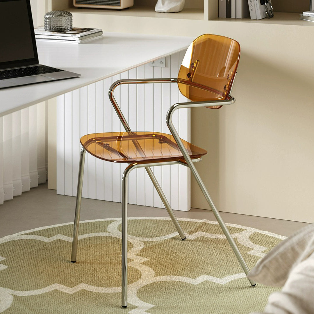 Moderner minimalistischer rechteckiger Stuhl aus PC und Eisen mit Rückenlehne und Armlehnen für das Wohnzimmer 