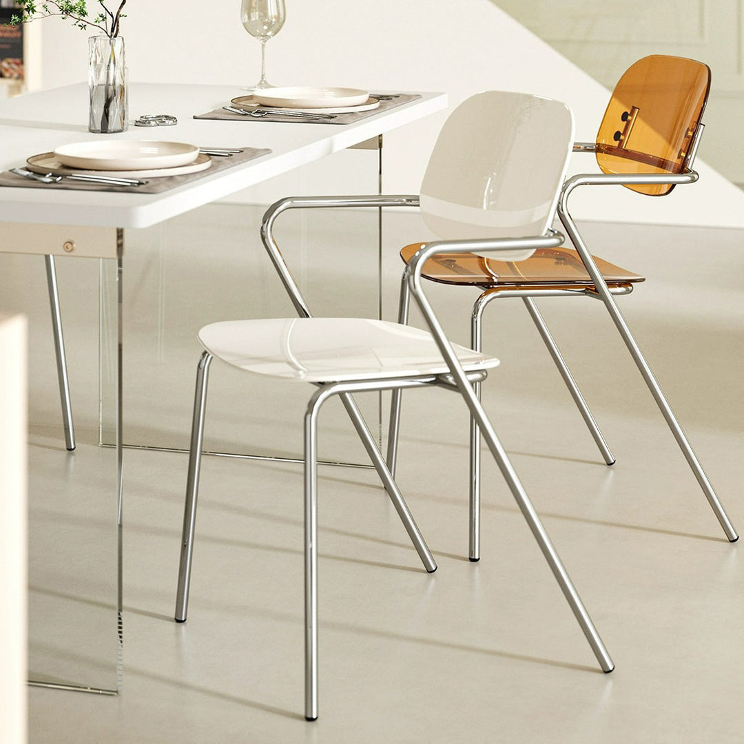 Moderner minimalistischer rechteckiger Stuhl aus PC und Eisen mit Rückenlehne und Armlehnen für das Wohnzimmer 