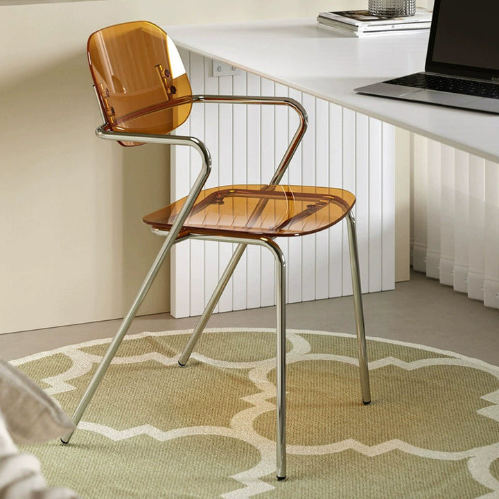 Moderner minimalistischer rechteckiger Stuhl aus PC und Eisen mit Rückenlehne und Armlehnen für das Wohnzimmer 