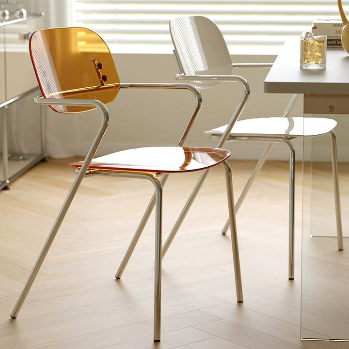 Moderner minimalistischer rechteckiger Stuhl aus PC und Eisen mit Rückenlehne und Armlehnen für das Wohnzimmer 