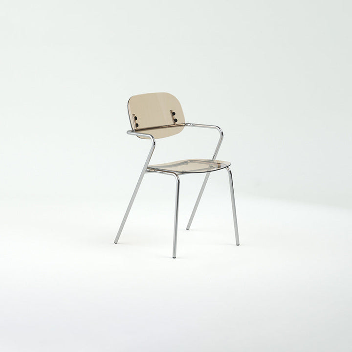 Moderner minimalistischer rechteckiger Stuhl aus PC und Eisen mit Rückenlehne und Armlehnen für das Wohnzimmer 