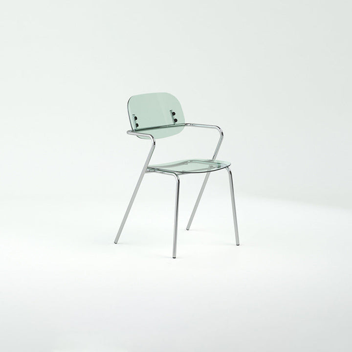Moderner minimalistischer rechteckiger Stuhl aus PC und Eisen mit Rückenlehne und Armlehnen für das Wohnzimmer 