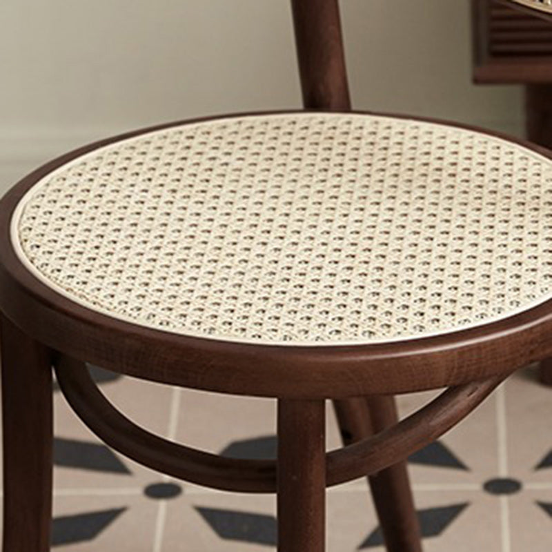 Contemporary Nordic Round Rattan Beech Wood Fabric Chair Backrest Armless For Living Room