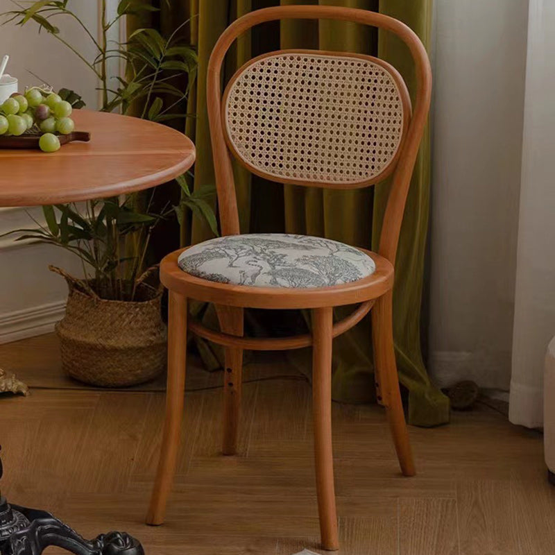Contemporary Nordic Round Rattan Beech Wood Fabric Chair Backrest Armless For Living Room