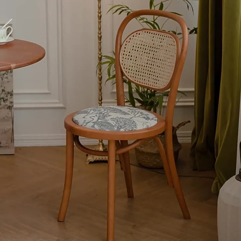 Contemporary Nordic Round Rattan Beech Wood Fabric Chair Backrest Armless For Living Room