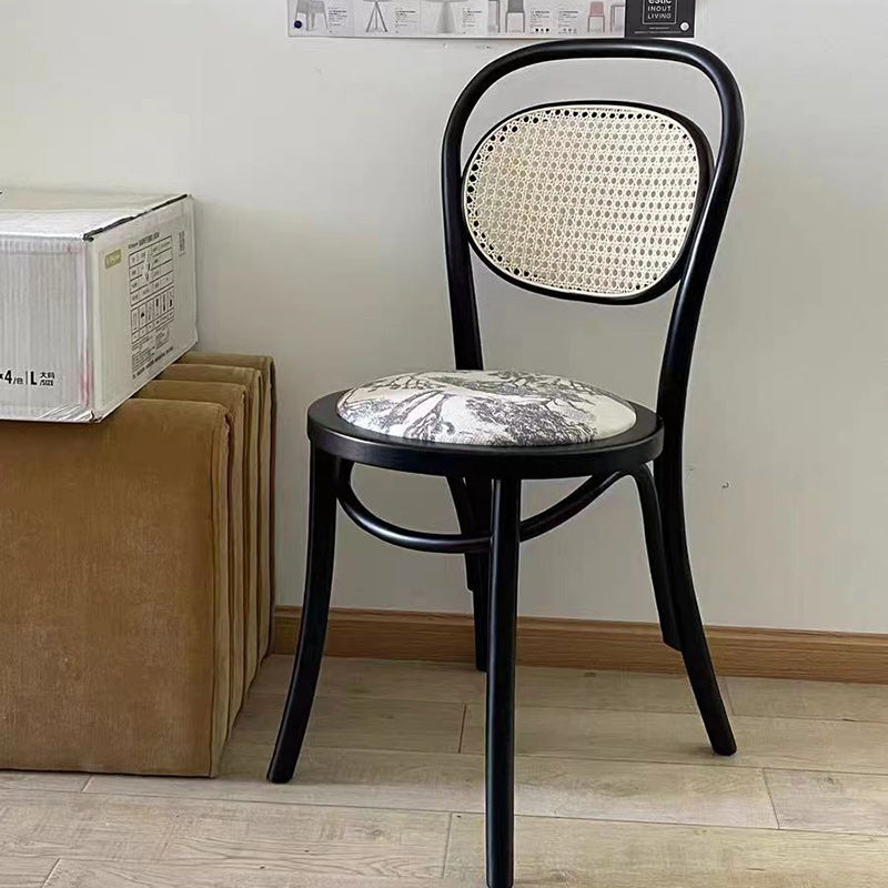 Contemporary Nordic Round Rattan Beech Wood Fabric Chair Backrest Armless For Living Room