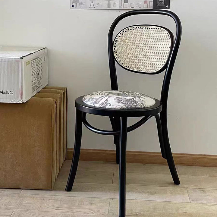Contemporary Nordic Round Rattan Beech Wood Fabric Chair Backrest Armless For Living Room