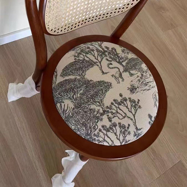 Contemporary Nordic Round Rattan Beech Wood Fabric Chair Backrest Armless For Living Room