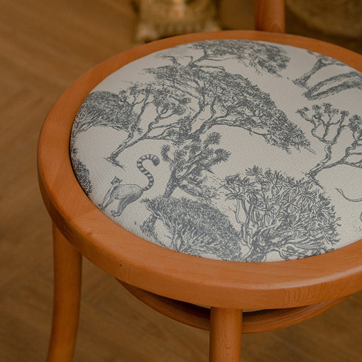 Contemporary Nordic Round Rattan Beech Wood Fabric Chair Backrest Armless For Living Room