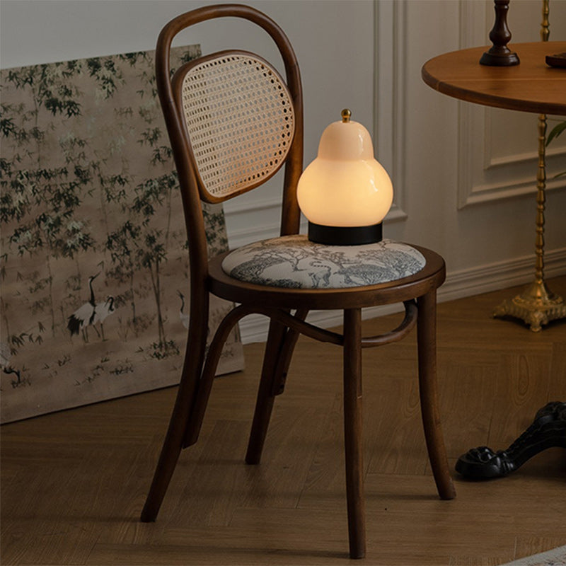 Contemporary Nordic Round Rattan Beech Wood Fabric Chair Backrest Armless For Living Room