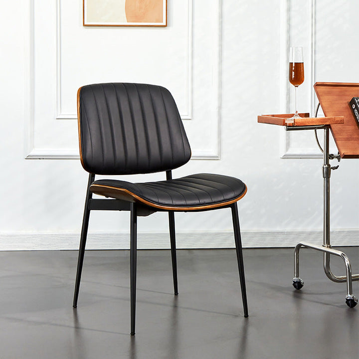Silla moderna minimalista rectangular de PU, madera contrachapada y hierro, con respaldo y sin reposabrazos para sala de estar 