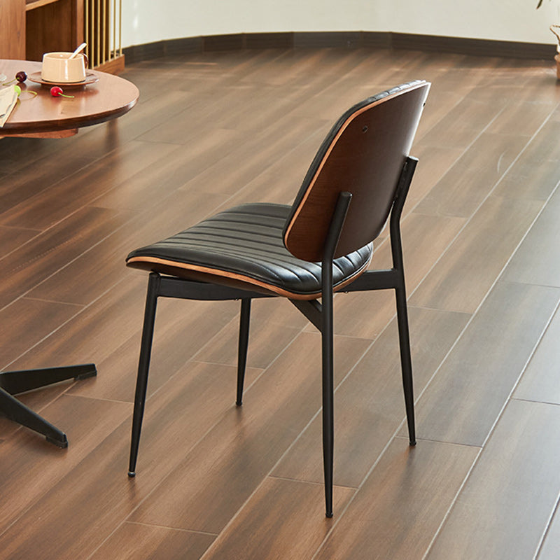 Silla moderna minimalista rectangular de PU, madera contrachapada y hierro, con respaldo y sin reposabrazos para sala de estar 